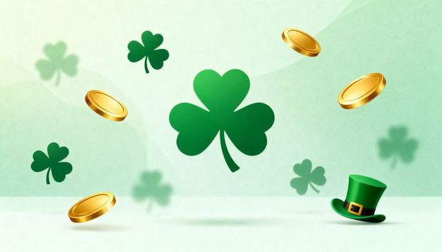 St patrick's day shamrock celebrating with floating gold coins and leprechaun hat