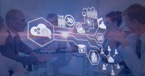 Digital innovation in business meeting with interactive interface
