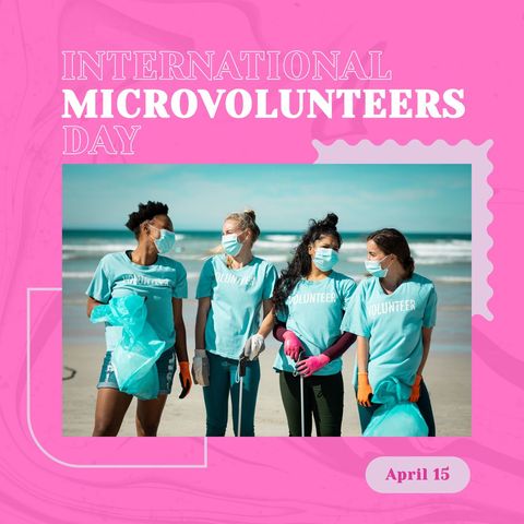 diverse volunteers celebrating international microvolunteers day on beach - Download Free Stock Templates Pikwizard.com