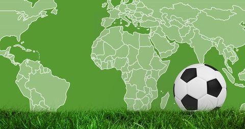World Map with Football Symbolizing Global Soccer