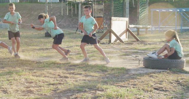 Kids Playing Tug of War Outdoors at Summer Camp - Download Free Stock Images Pikwizard.com