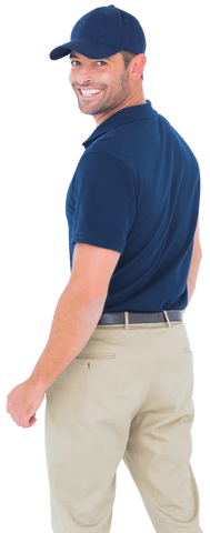 Transparent Portrait of Smiling Delivery Man in Uniform