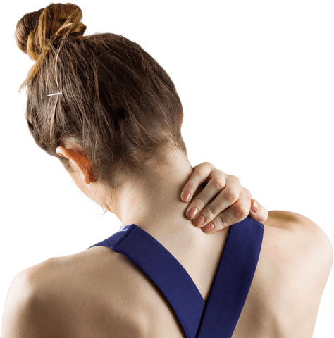 Young Woman with Neck Pain Holding Her Neck Transparent Background