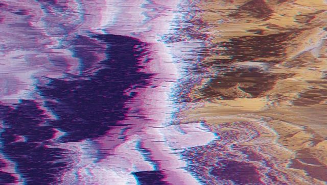 Neon glitch wave distortion with scanlines, rgb split and vertical banding texture