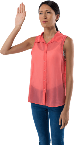 woman in coral blouse waving on transparent background - Download Free Stock Videos Pikwizard.com