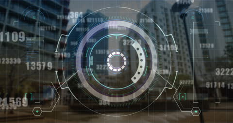 Futuristic Digital Interface with Urban Background