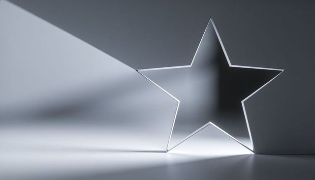 Star-shaped cutout casting dramatic shadow and light beam on minimalist surface