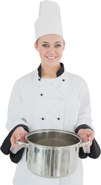 Happy Female Chef Holding Transparent Pot in Kitchen Uniform - Download Free Stock Videos Pikwizard.com