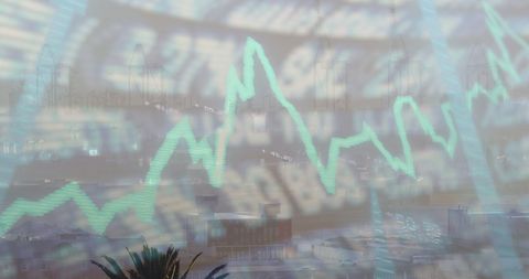 Digital Data Overlay on Cityscape Showcasing Global Trends