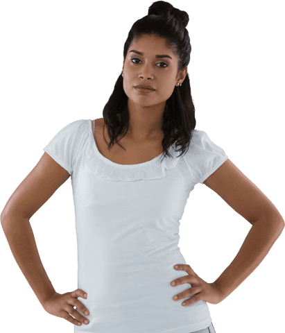 Confident Woman in White T-Shirt Transparent Background