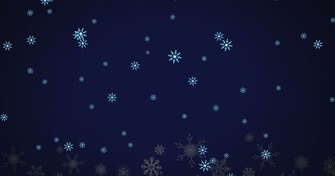 Digital Snowflakes Falling on Dark Blue Background