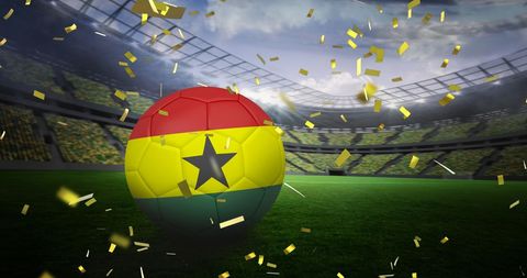 Golden Confetti Falling on Soccer Ball in Stadium - Download Free Stock Images Pikwizard.com