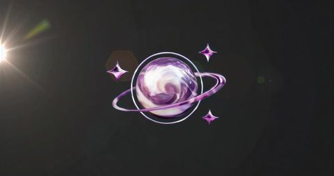 Purple-White Planet with Violet Ring and Cosmic Sparkles