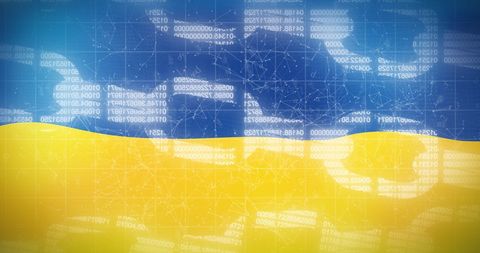 Digital chains over ukraine flag representing political crisis