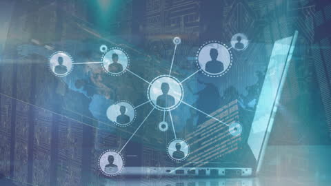 Global Digital Networking Concept with Laptop and Profile Icons