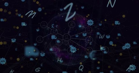 Digital Network of Global Connections Over Black Background