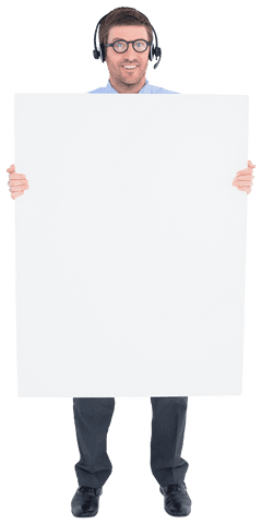 Transparent Businessman Holding Blank Sign Wearing Headset - Download Free Stock Videos Pikwizard.com