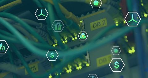 Digital Interface with Network Cables and Icons - Download Free Stock Images Pikwizard.com