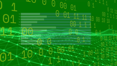 Dynamic Digital Data Stream on Green Grid Background
