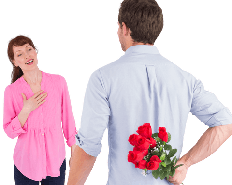 Surprising Partner Concealing Roses for Romantic Gesture Transparent Background - Download Free Stock Videos Pikwizard.com