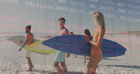 Creative Blend of Beach Scene with Digital Data Overlay