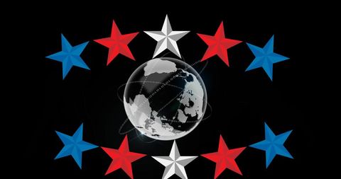 Multicolored stars encircling globe symbolize global unity