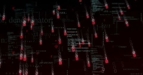 Futuristic binary code stream with cyberpunk elements