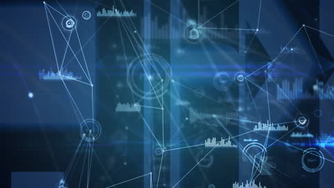 Abstract Digital Network Data Visualization on Blue Background