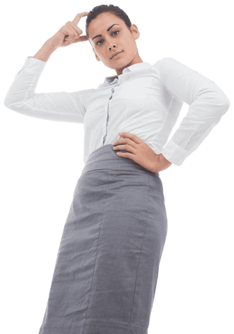 Focused Businesswoman with Gesture on Transparent Background