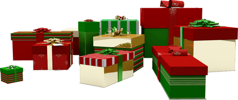 Transparent christmas gift boxes with bows in festive colors
