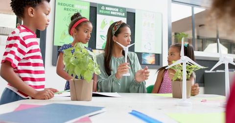 Teacher Engaging Schoolchildren with Wind Energy Lesson - Download Free Stock Images Pikwizard.com