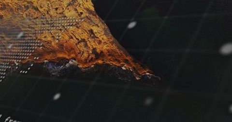 Rocky peninsula glows on holographic high-tech map on dataset grid