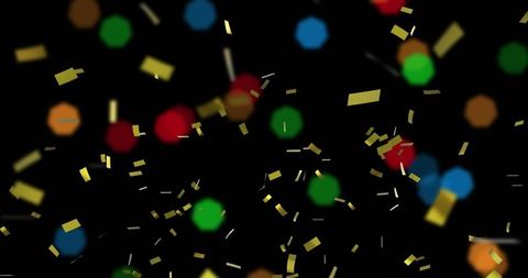 Festive Celebration with Gold Confetti and Colorful Bokeh