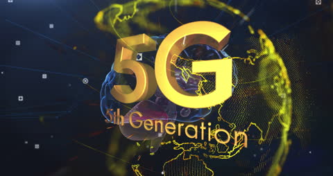 Digital Revolution Animation with 5G over Globe and Brain