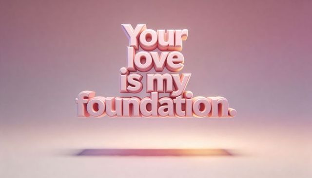 Floating 3d love typography with pastel glow, glossy bevel and soft shadow