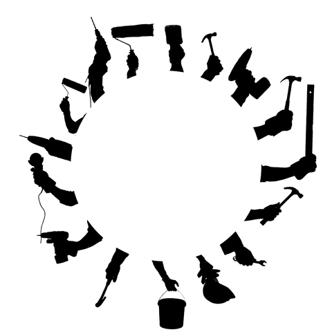 Hands holding tools illustration on transparent background