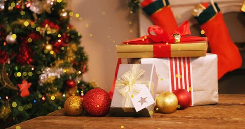 Festive Christmas Tree and Gifts with Glowing Dots - Download Free Stock Images Pikwizard.com