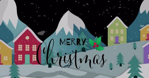 Merry Christmas Greeting with Festive Winter Village