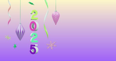 Vibrant New Year 2025 with Festive Decorations on Purple