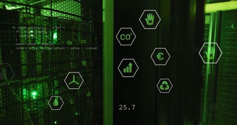 Digital Interface Icons in Dark Data Room Illustrating Tech Concepts - Download Free Stock Images Pikwizard.com