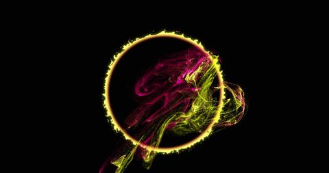 Abstract neon light circle with colorful smoke effects