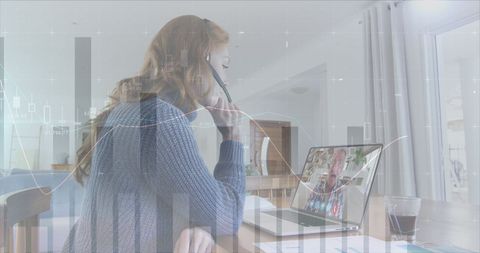 woman in virtual business meeting with digital interface - Download Free Stock Images Pikwizard.com