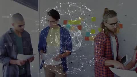 Tech Office Collaboration with Digital Network Visualization