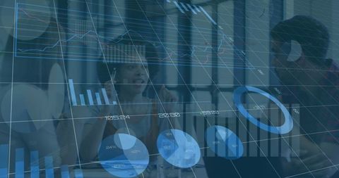 Multiracial team discussing data analytics and financial strategies