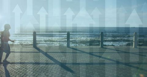 African American Woman Running Promenade with Upward Arrows - Download Free Stock Images Pikwizard.com