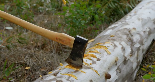 Close-Up of Axe Chopping Wood in Forest - Download Free Stock Images Pikwizard.com