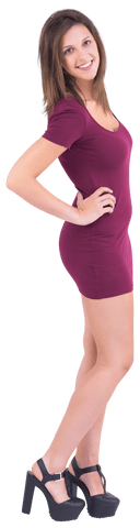 Confident woman posing with radiant smile and style in transparent background