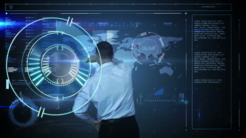 Businessman Navigating Futuristic Digital Interface