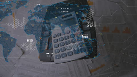 World Map and Data Overlay on Business Documents Concept