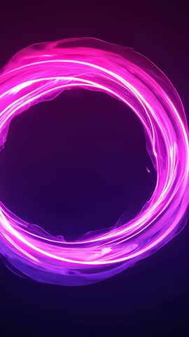 Vertical Neon Magenta Ring Looping and Pulsing, Rotating Glowing Circle Animation